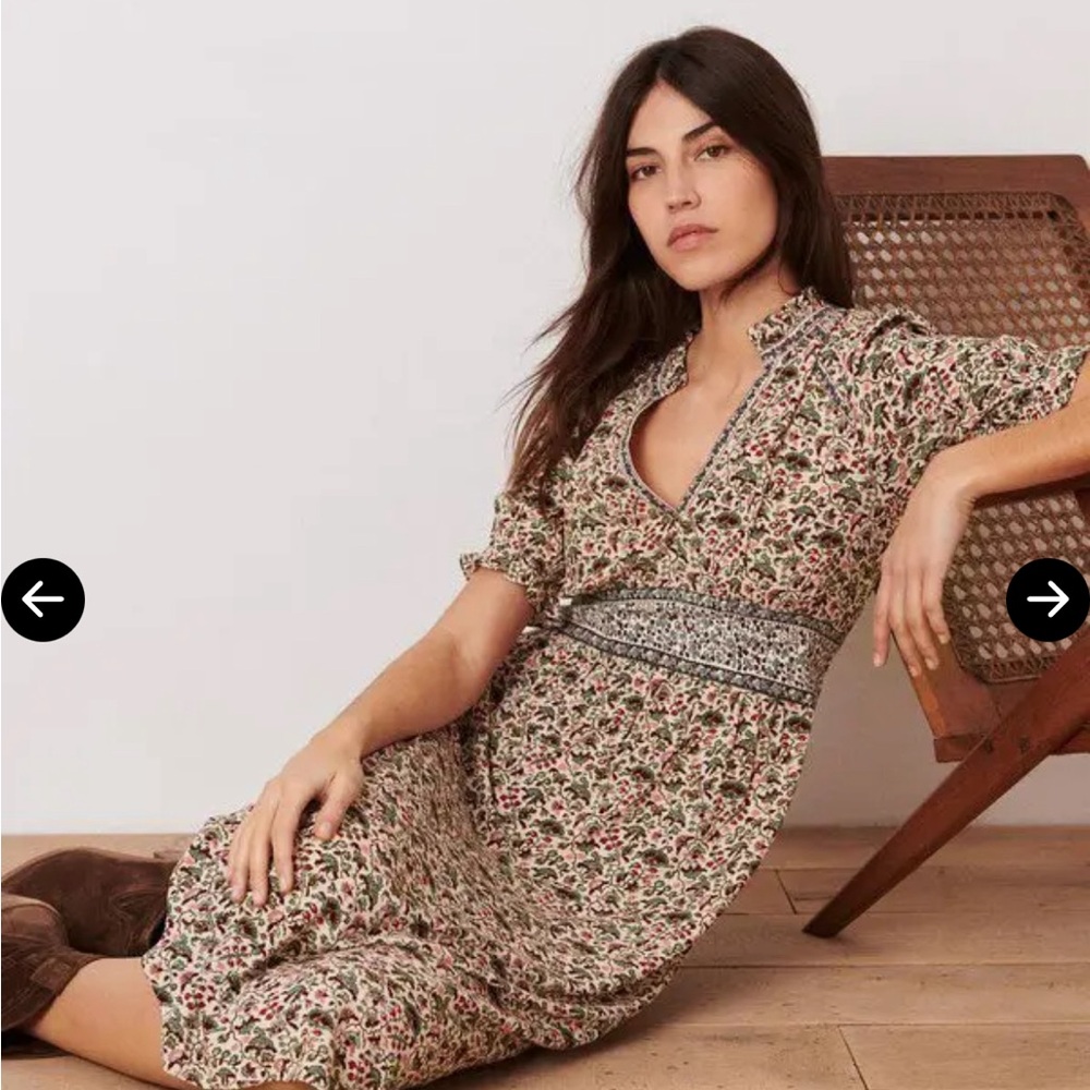 Bash Ba&sh Molly Print Midi Dress Peasant Style Floral Collared Size 2